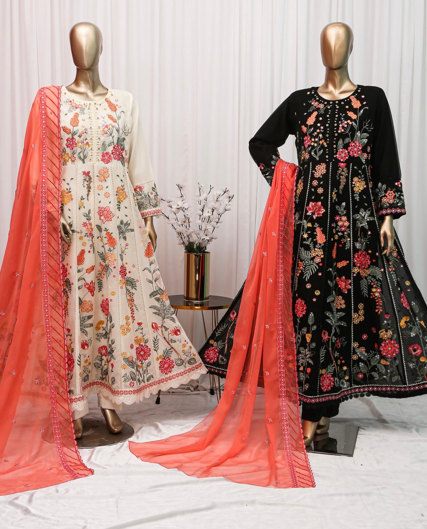 Bina Black Chiffon heavy embroidered Maxi 3 piece ready to wear traditional womenswear outfit