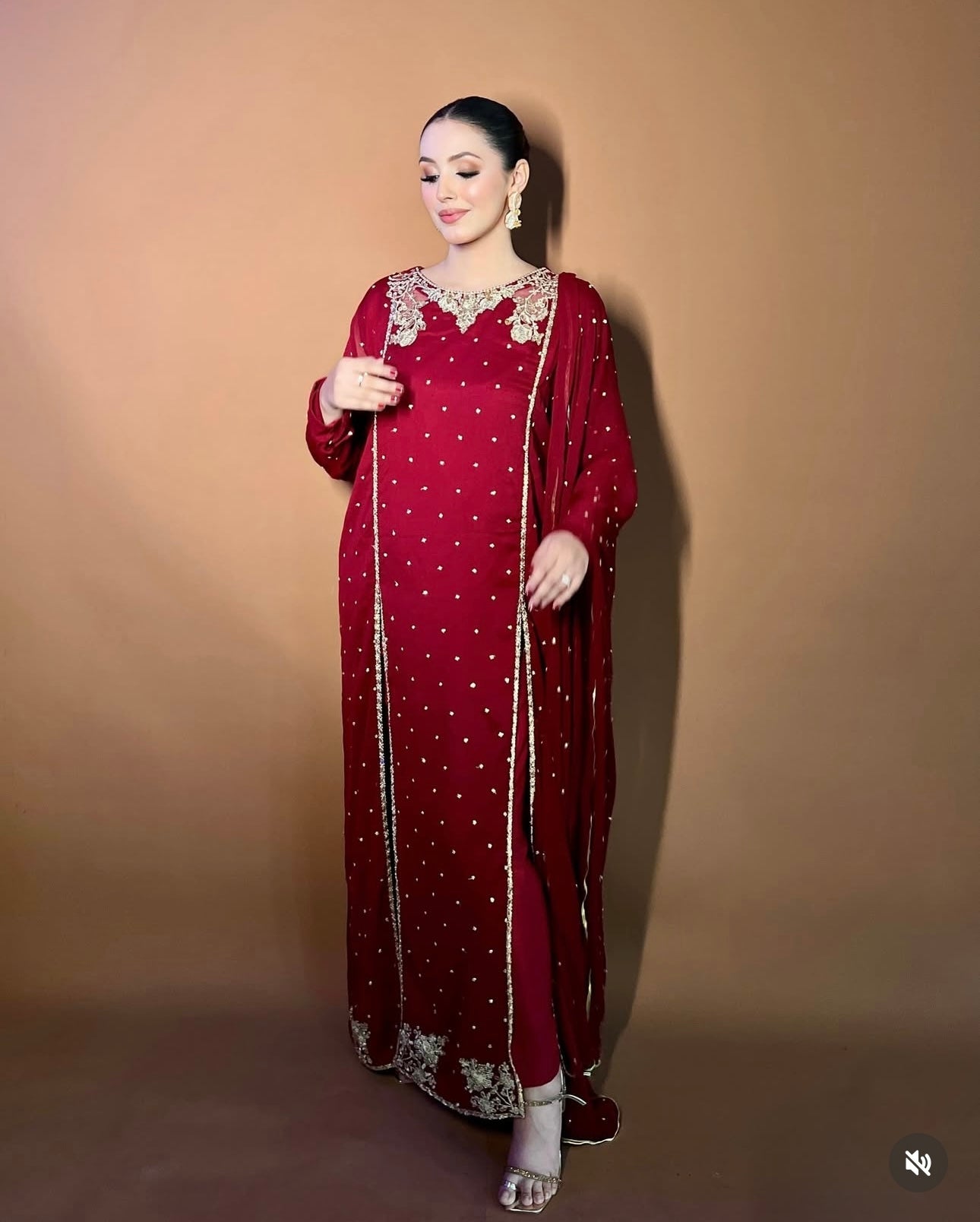 Chantae Slit style chiffon Embroidered womenswear 3 piece ready to wear suit - Mehroon colour