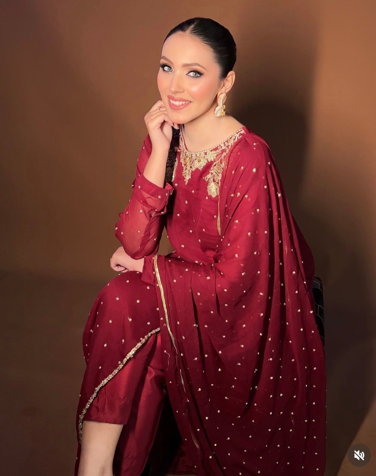 Chantae Slit style chiffon Embroidered womenswear 3 piece ready to wear suit - Mehroon colour