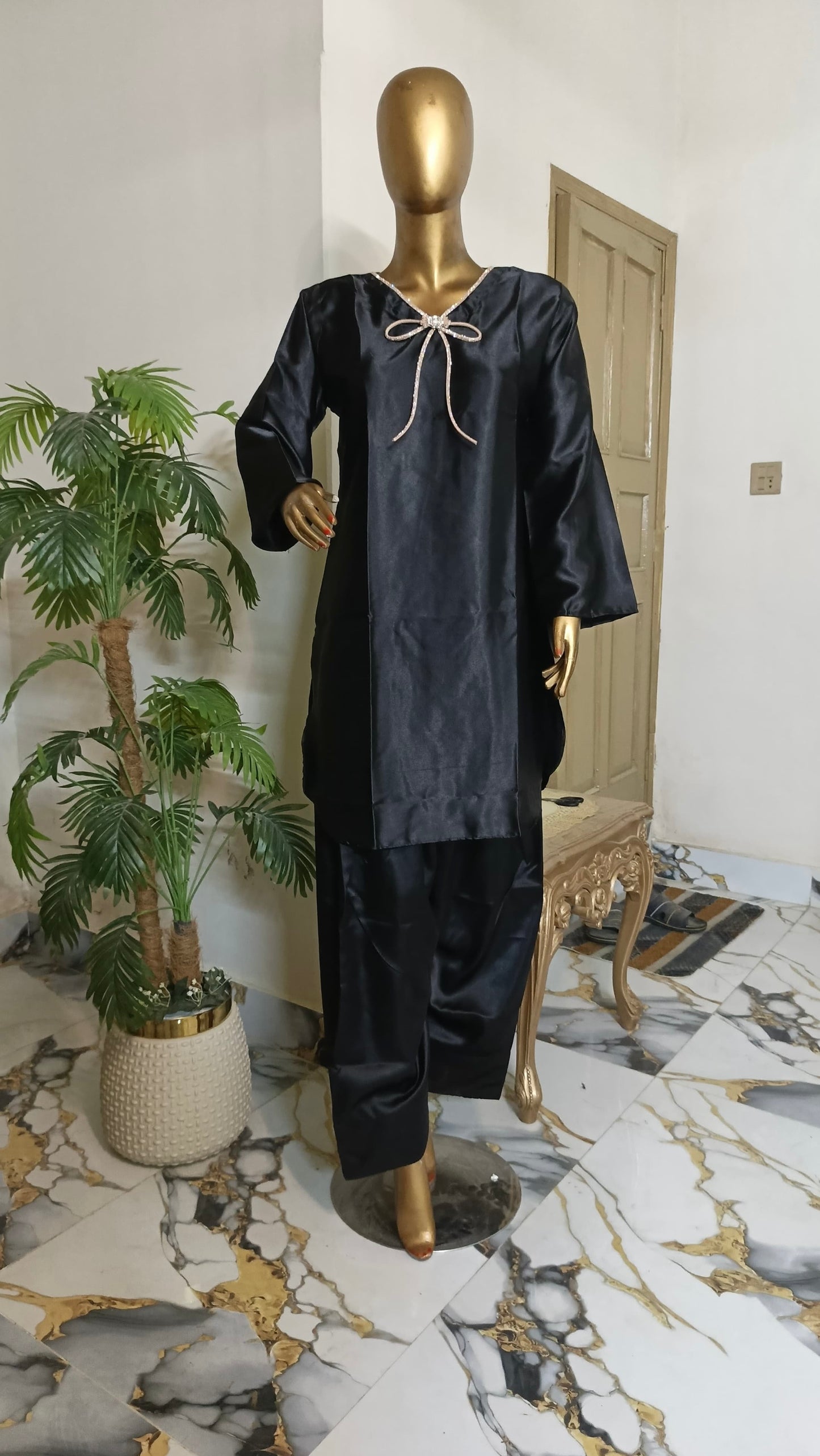 Kalpana 3 piece ready to wear Farshi shalwar silk outfit with Ruffle Duppatta women wear