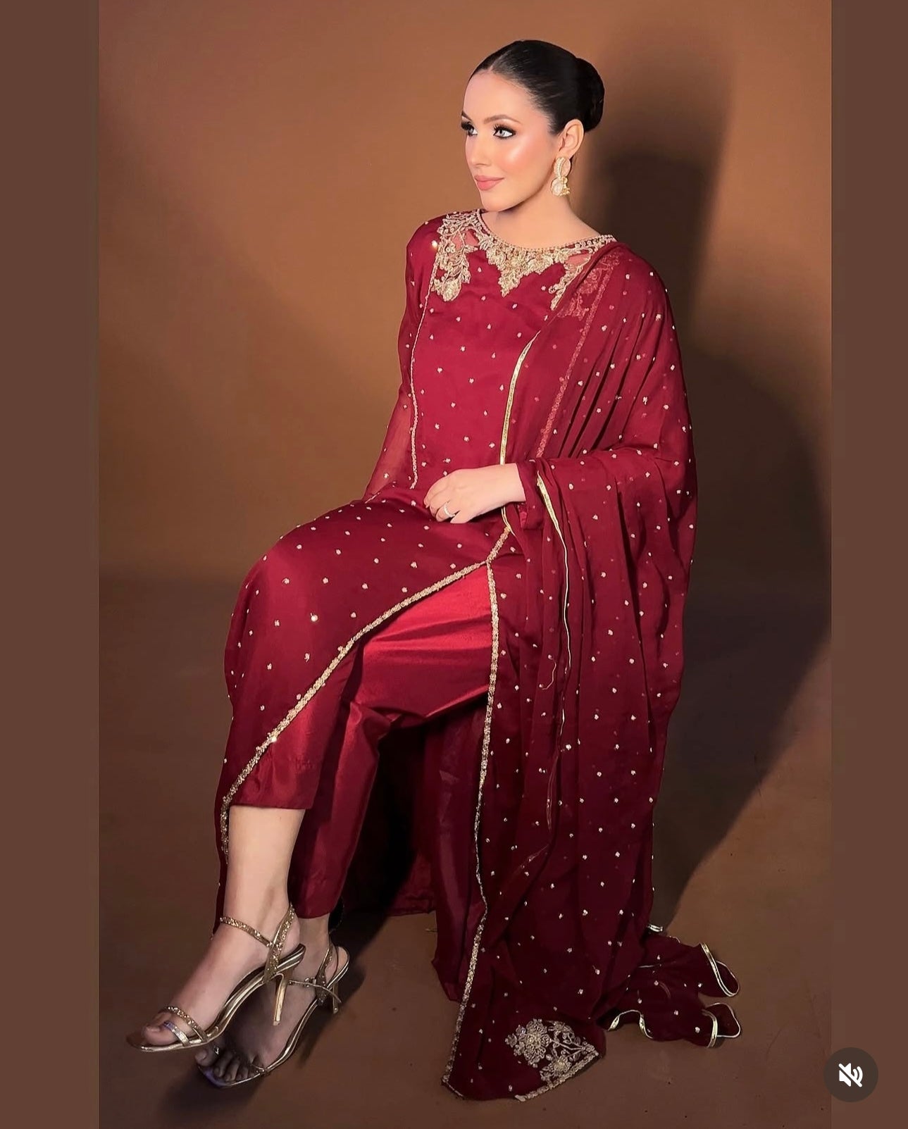 Chantae Slit style chiffon Embroidered womenswear 3 piece ready to wear suit - Mehroon colour