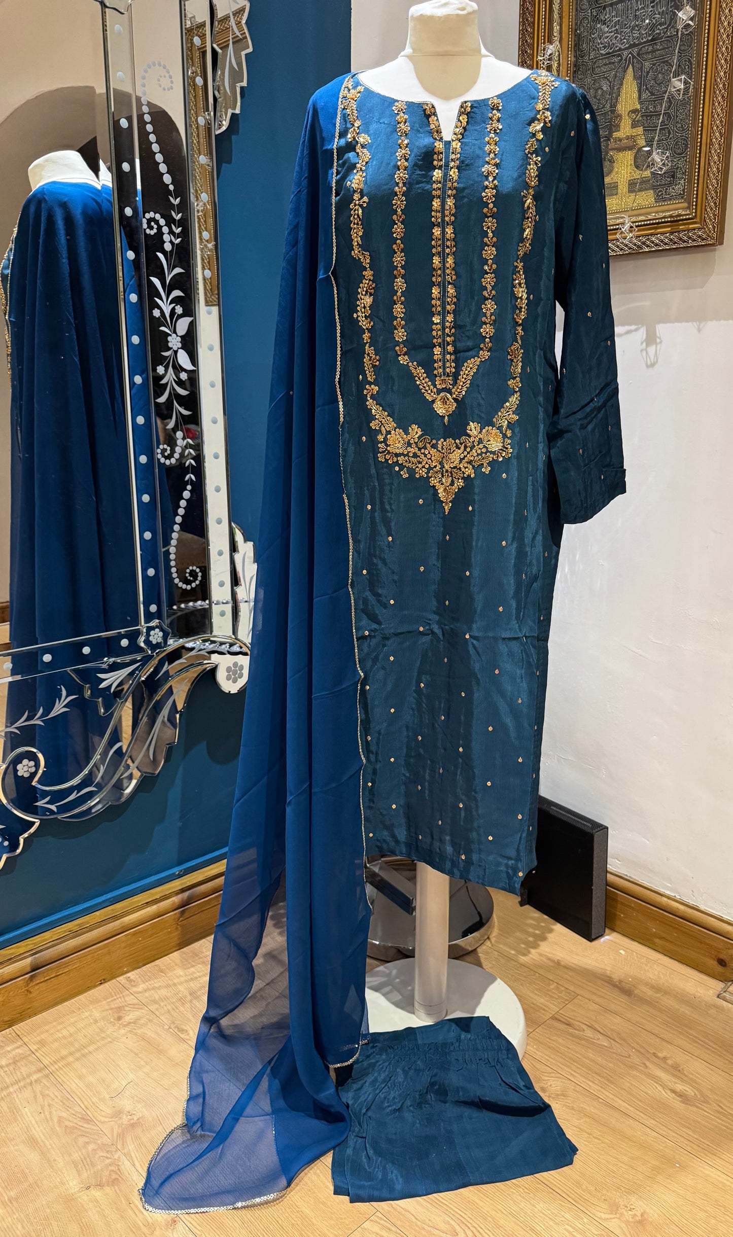 Bluey Silk 3 piece ready to wear traditional handwork stylish womenswear outfit