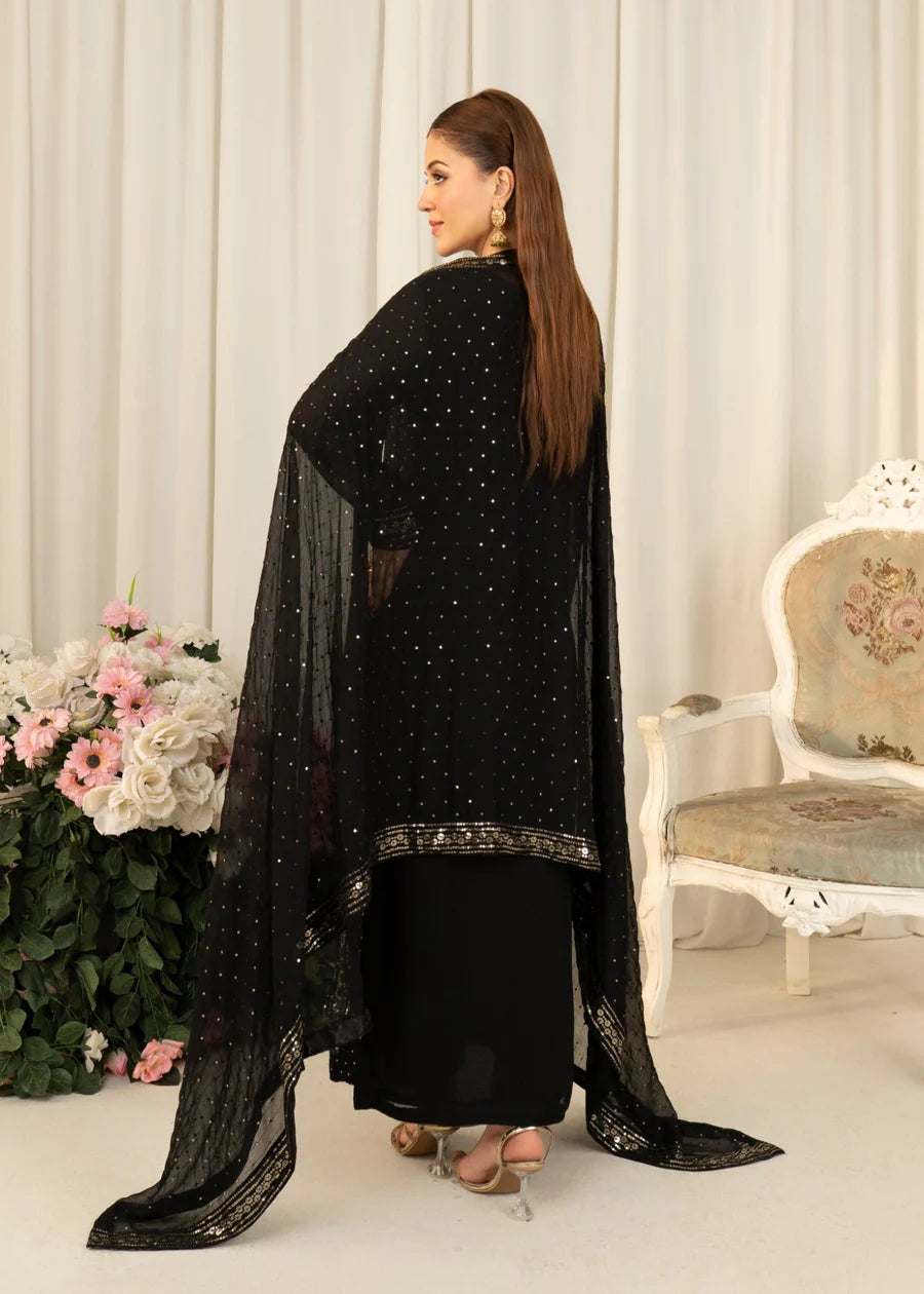 BLACK Divine Luxury Chiffon Pret embroidered sequence 3 piece traditional long short suit
