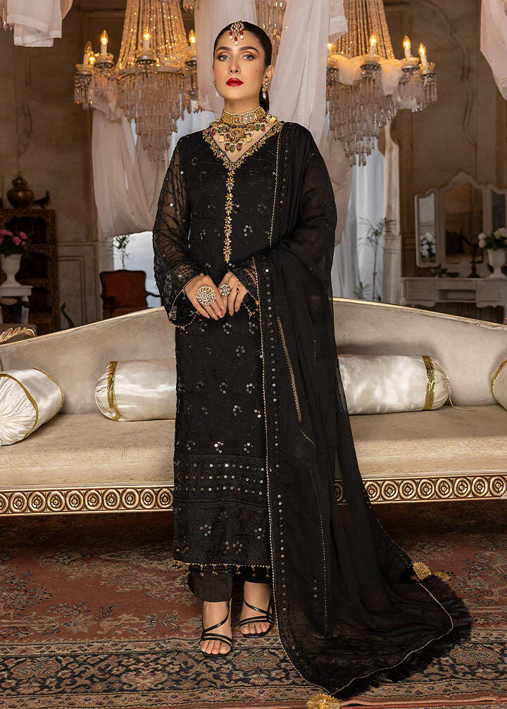 Orchard Black Chiffon Handwork neckline 3 piece ready to wear traditional womenwear suit