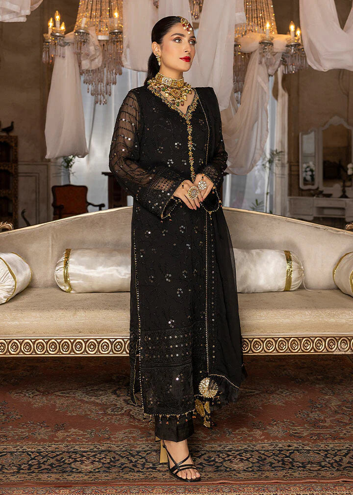 Orchard Black Chiffon Handwork neckline 3 piece ready to wear traditional womenwear suit