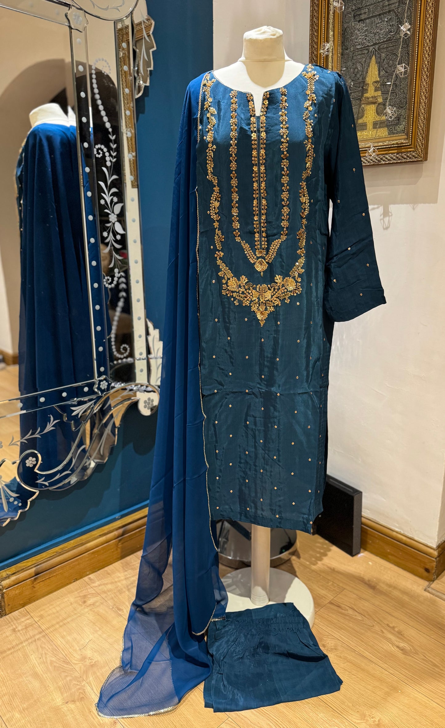 Bluey Silk 3 piece ready to wear traditional handwork stylish womenswear outfit