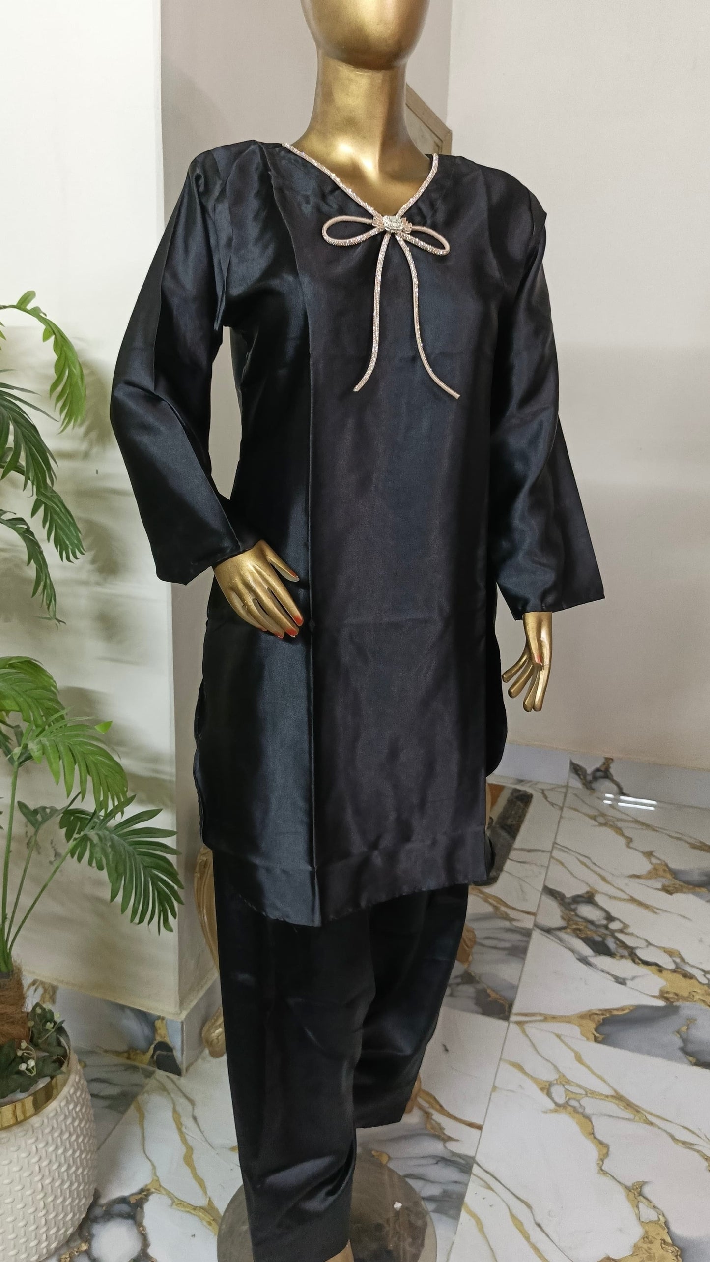 Kalpana 3 piece ready to wear Farshi shalwar silk outfit with Ruffle Duppatta women wear