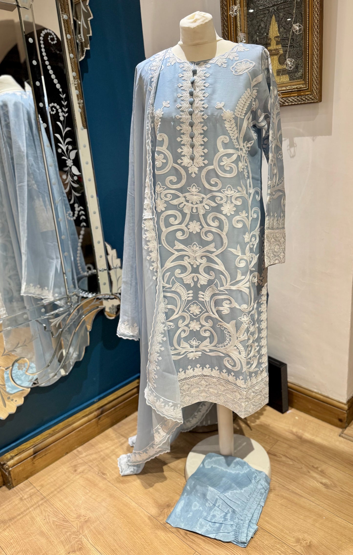 Masroor Chiffon 3 piece ready to wear traditional heavy thread work embroidery suit