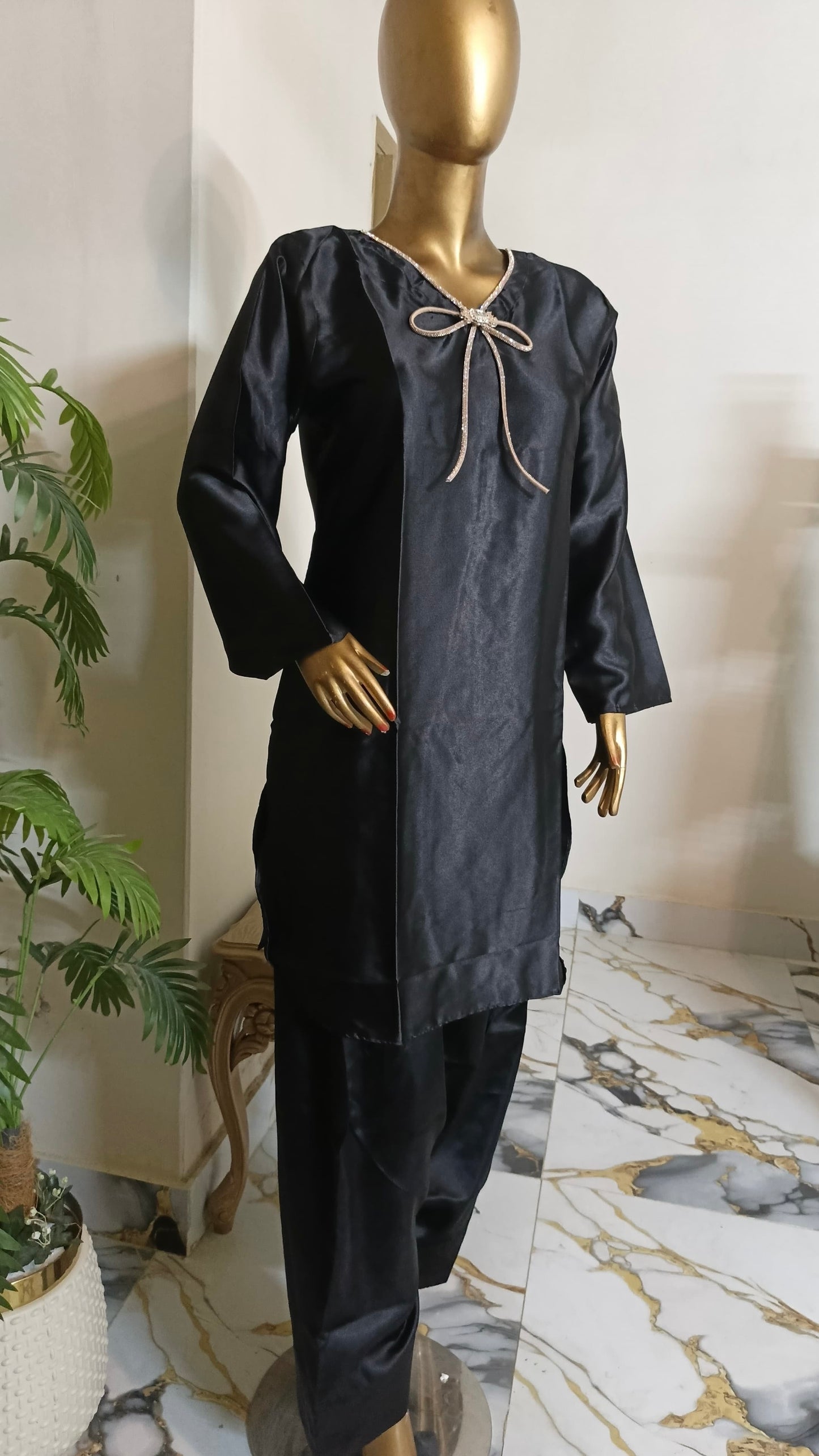 Kalpana 3 piece ready to wear Farshi shalwar silk outfit with Ruffle Duppatta women wear