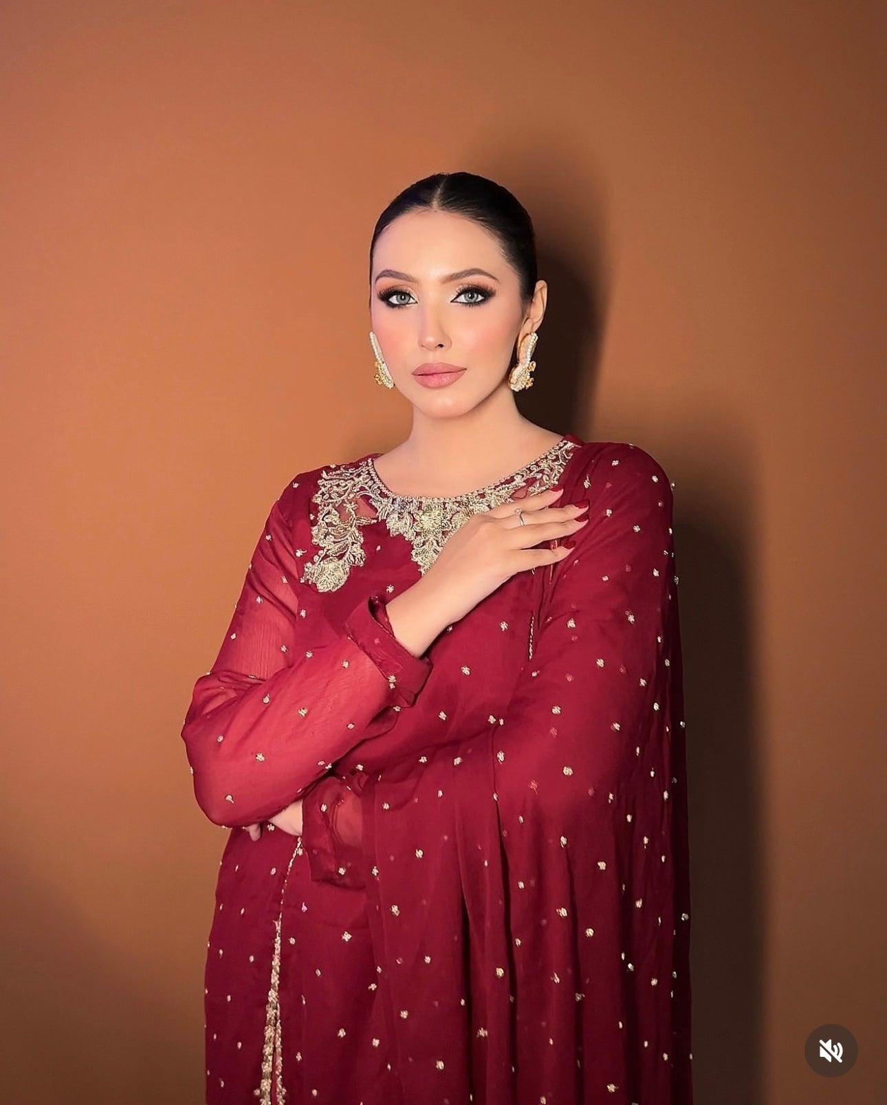 Chantae Slit style chiffon Embroidered womenswear 3 piece ready to wear suit - Mehroon colour