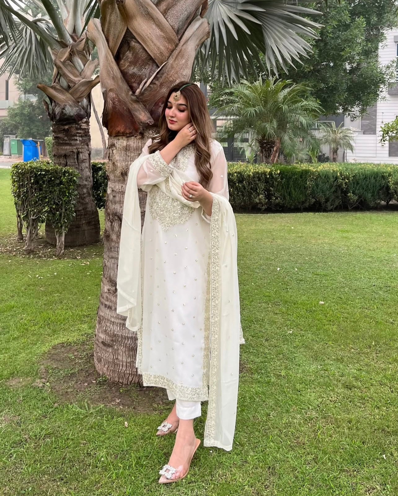 Sara Luxury Chiffon silver embroidered traditional 3 piece suit ready to wear long shirt style outfit