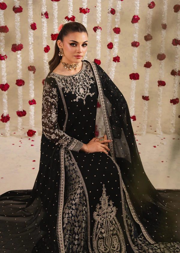SHAHBANO Slit style chiffon (Black) (watch video)Embroidered womenswear 3 piece ready to wear suit
