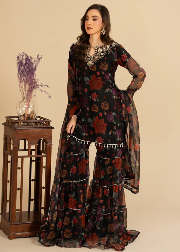 Kajol luxury chiffon Embroidered Flared Gharara womenswear 3 piece ready to wear suit