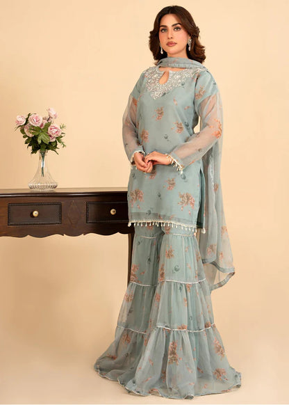 RANI luxury chiffon Embroidered Flared Gharara womenswear 3 piece ready to wear suit