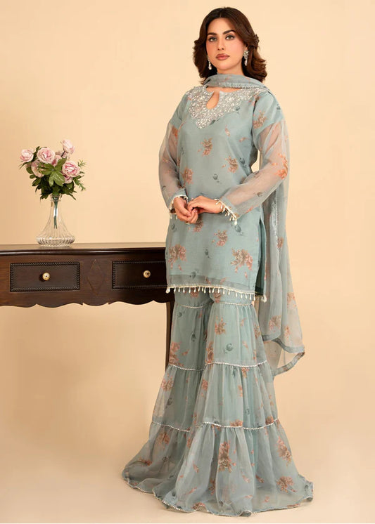 RANI luxury chiffon Embroidered Flared Gharara womenswear 3 piece ready to wear suit