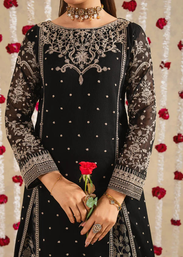 SHAHBANO Slit style chiffon (Black) (watch video)Embroidered womenswear 3 piece ready to wear suit