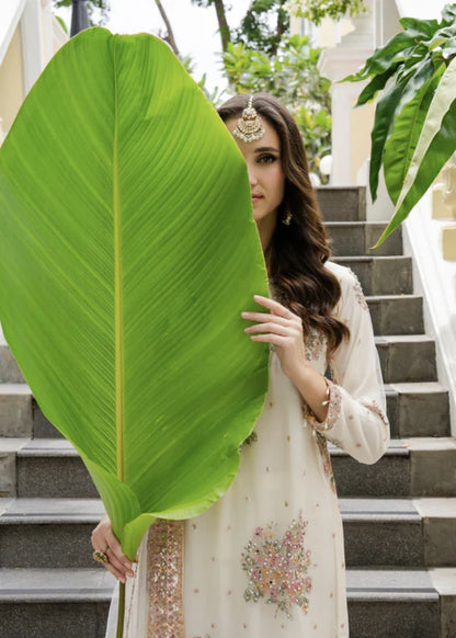 AGHA JAAN Luxury Off-White Embroidered Net Kurta Suit Ready to Wear Pakistani Festive Party Wear Women's Outfit