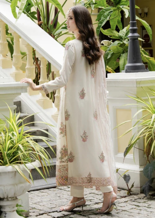 AGHA JAAN Luxury Off-White Embroidered Net Kurta Suit Ready to Wear Pakistani Festive Party Wear Women's Outfit