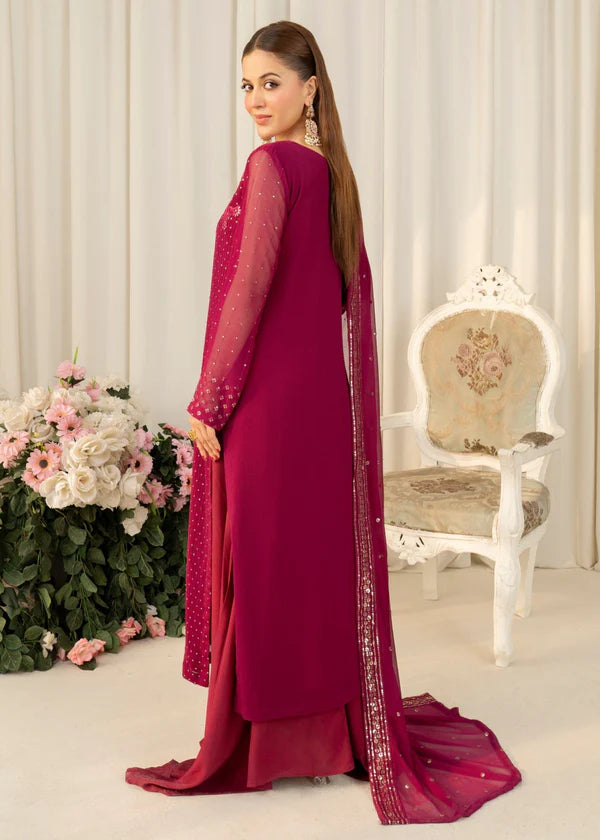 ROSY PINK Luxury Chiffon traditional embroidered 3 piece ready to wear suit womenswear