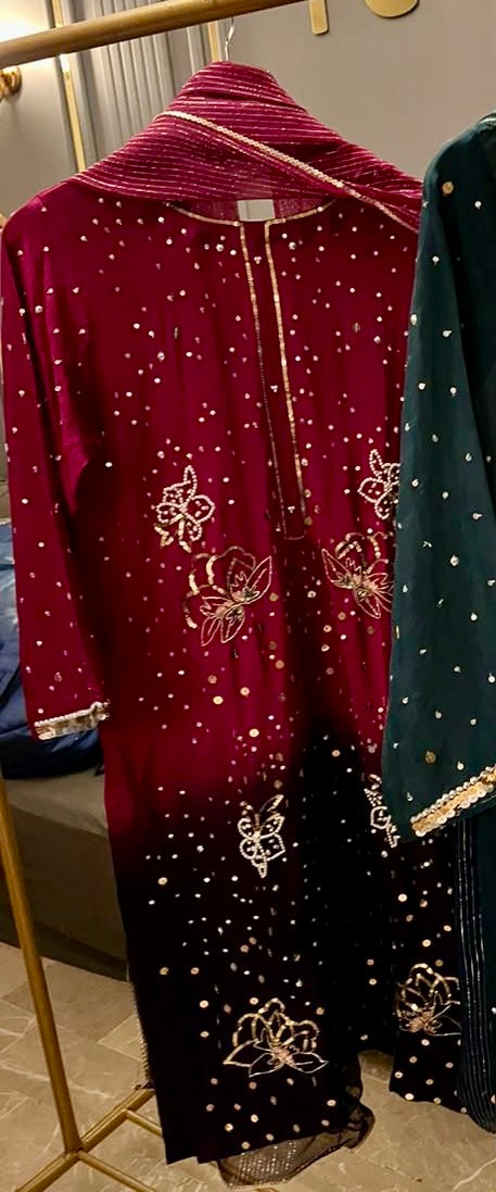Pinky Si 3 piece ready to wear double shade traditional outfit