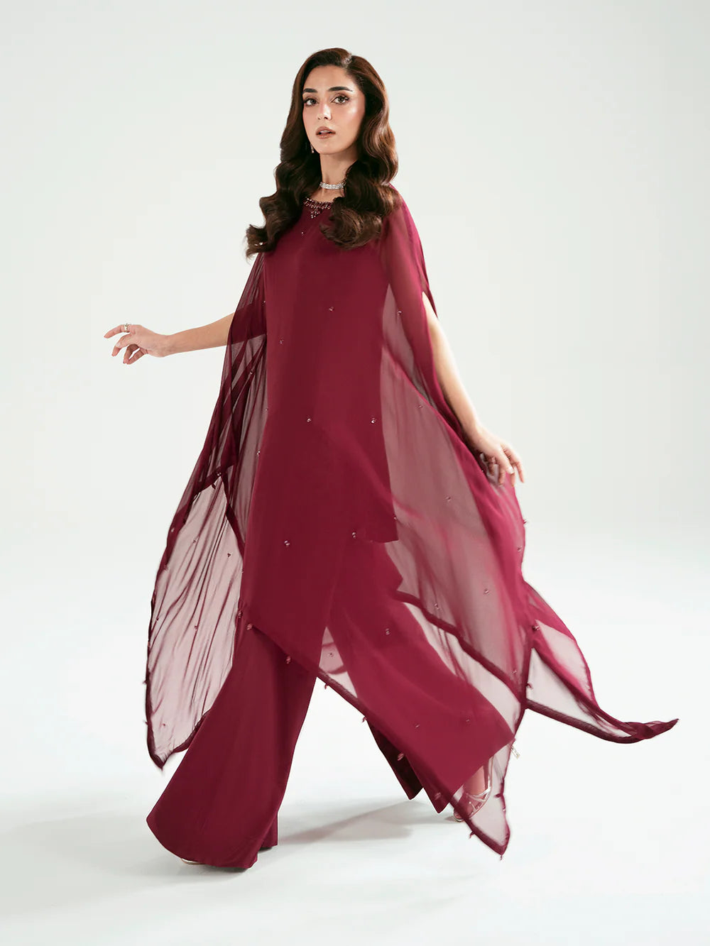 Rose Luxury classy style Cape outfit ready to wear modern embroidered asian stylish womenswear outfit