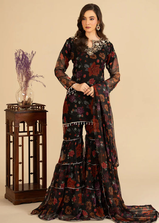 Kajol luxury chiffon Embroidered Flared Gharara womenswear 3 piece ready to wear suit