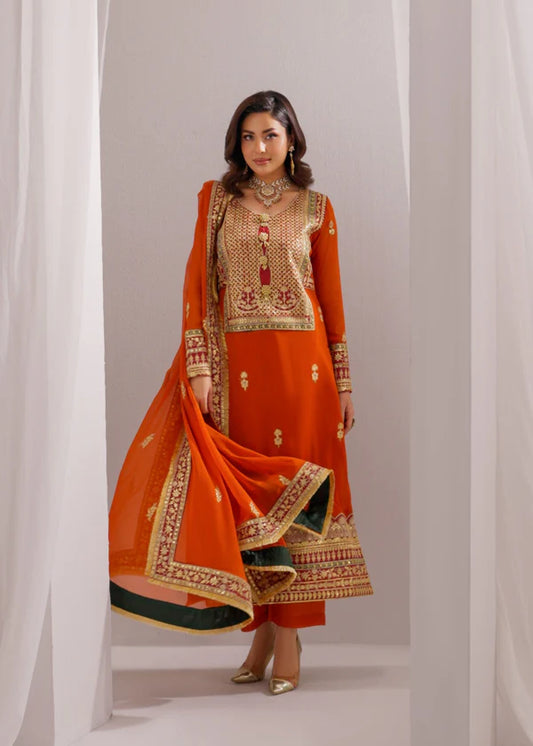 SAHILA Luxury classy style Chiffon 3 piece ready to wear traditional embroidered asian suit stylish womenswear outfit