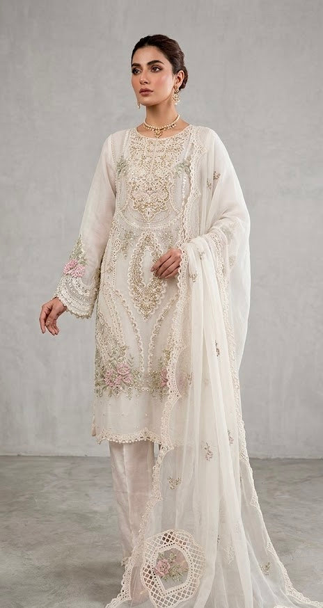 NOOR JAHAN Luxury classy Chiffon 3D Heavy work 3 piece ready to wear traditional embroidered asian stylish womenswear outfit - (Watch video)