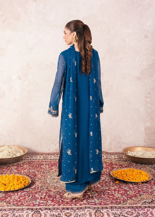 AGHA JAAN Luxury Teal Embroidered Chiffon Long Kurta Suit Ready to Wear Pakistani Festive Party Wear Women's Outfit