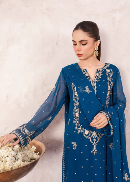 AGHA JAAN Luxury Teal Embroidered Chiffon Long Kurta Suit Ready to Wear Pakistani Festive Party Wear Women's Outfit