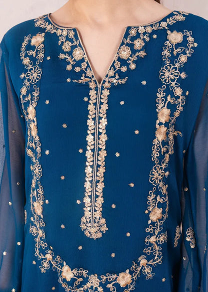AGHA JAAN Luxury Teal Embroidered Chiffon Long Kurta Suit Ready to Wear Pakistani Festive Party Wear Women's Outfit
