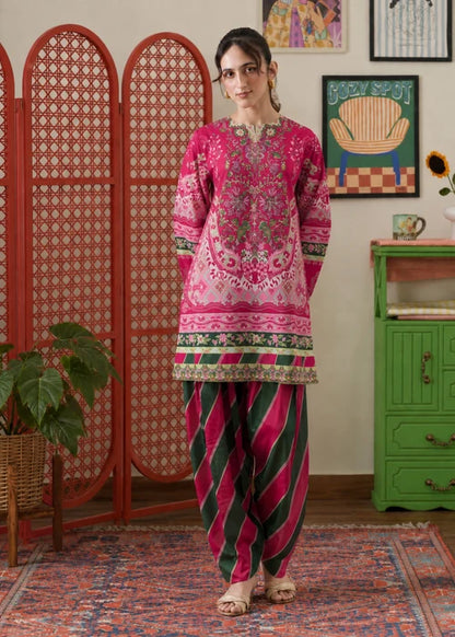 NIMIPRET Luxury Shocking Pink Sublimation Printed Poly Lawn Straight Cut Kurta Suit Ready to Wear Pakistani Women's Daily Wear Outfit
