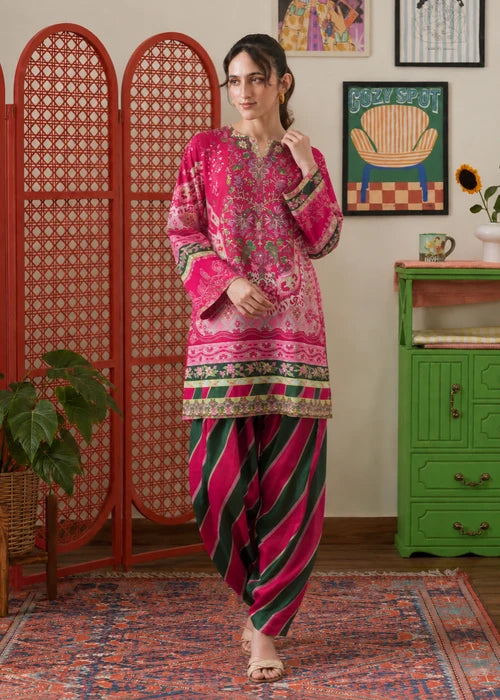 NIMIPRET Luxury Shocking Pink Sublimation Printed Poly Lawn Straight Cut Kurta Suit Ready to Wear Pakistani Women's Daily Wear Outfit