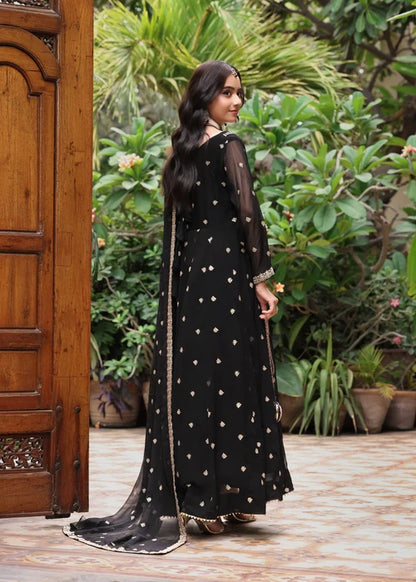 Mehr-e-Siyah Embroidered Black Chiffon Pishwas Suit Ready to Wear Pakistani Festive Party Wear Women's Outfit