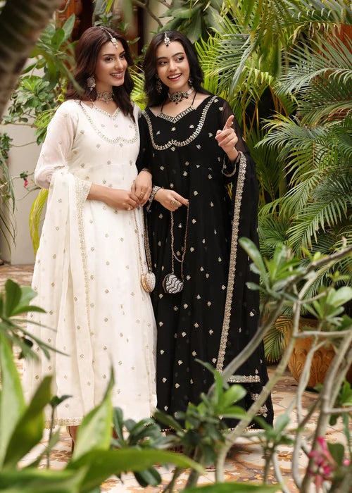 Mehr-e-Siyah Embroidered Black Chiffon Pishwas Suit Ready to Wear Pakistani Festive Party Wear Women's Outfit