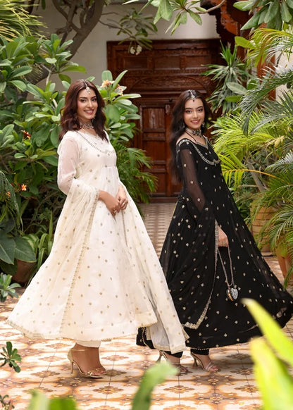 Mehr-e-Siyah Embroidered Black Chiffon Pishwas Suit Ready to Wear Pakistani Festive Party Wear Women's Outfit
