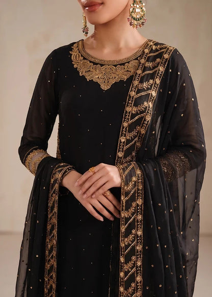 Begonia Black Chiffon 3 Piece Festive Embroidered Long Kurta Suit with Straight Trouser & Dupatta