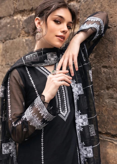 ALYSSA Luxury Black Embroidered Bemberg Crinkle Chiffon Long Kurta Suit Ready to Wear Pakistani Festive Party Wear Women's Outfit