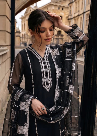 ALYSSA Luxury Black Embroidered Bemberg Crinkle Chiffon Long Kurta Suit Ready to Wear Pakistani Festive Party Wear Women's Outfit