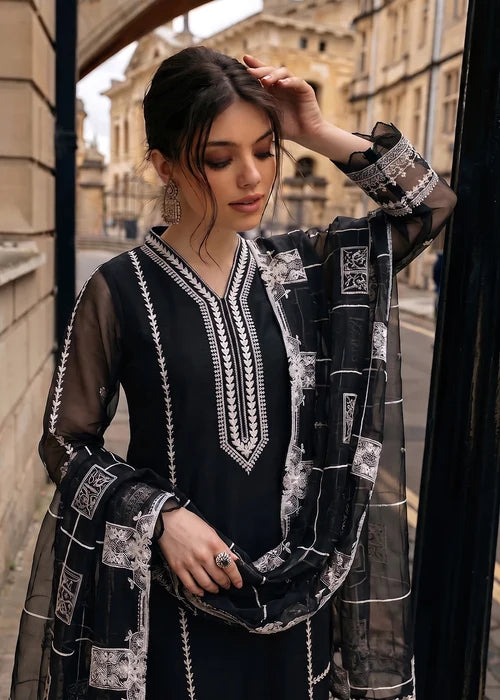 ALYSSA Luxury Black Embroidered Bemberg Crinkle Chiffon Long Kurta Suit Ready to Wear Pakistani Festive Party Wear Women's Outfit