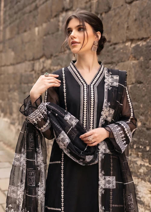 ALYSSA Luxury Black Embroidered Bemberg Crinkle Chiffon Long Kurta Suit Ready to Wear Pakistani Festive Party Wear Women's Outfit