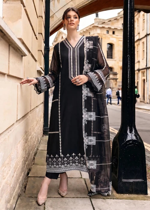 ALYSSA Luxury Black Embroidered Bemberg Crinkle Chiffon Long Kurta Suit Ready to Wear Pakistani Festive Party Wear Women's Outfit