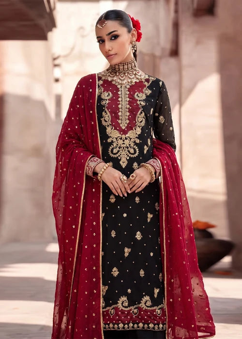 Gul E Zeenat Luxury Black Embroidered Chiffon Straight Cut Kurta Set Ready to Wear Pakistani Women's Outfit