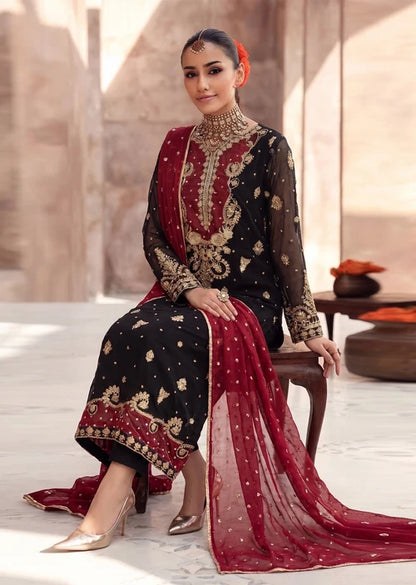 Gul E Zeenat Luxury Black Embroidered Chiffon Straight Cut Kurta Set Ready to Wear Pakistani Women's Outfit