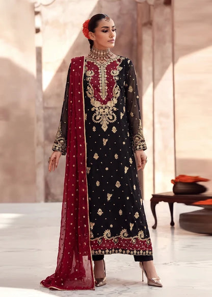 Gul E Zeenat Luxury Black Embroidered Chiffon Straight Cut Kurta Set Ready to Wear Pakistani Women's Outfit
