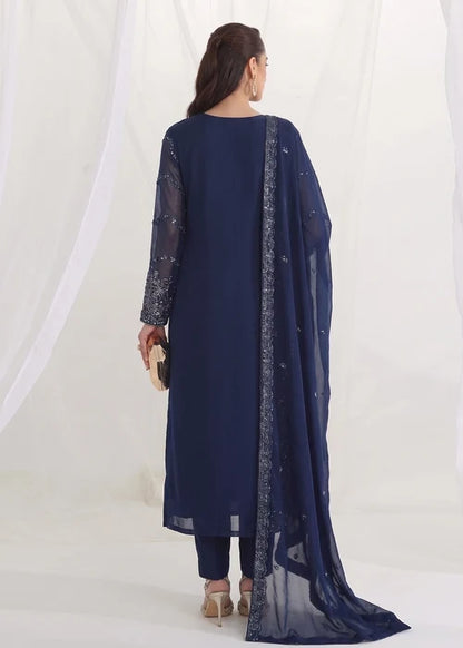 Neelam Afsana Navy Blue Chiffon Embroidered Straight Cut Kurta Suit Ready to Wear Pakistani Festive Party Wear Women's Outfit