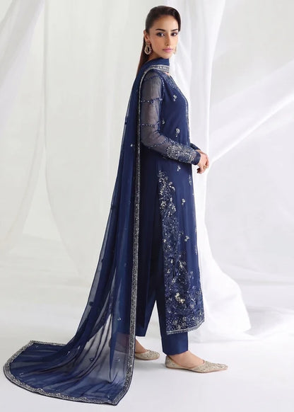 Neelam Afsana Navy Blue Chiffon Embroidered Straight Cut Kurta Suit Ready to Wear Pakistani Festive Party Wear Women's Outfit