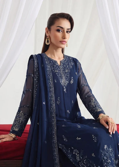 Neelam Afsana Navy Blue Chiffon Embroidered Straight Cut Kurta Suit Ready to Wear Pakistani Festive Party Wear Women's Outfit