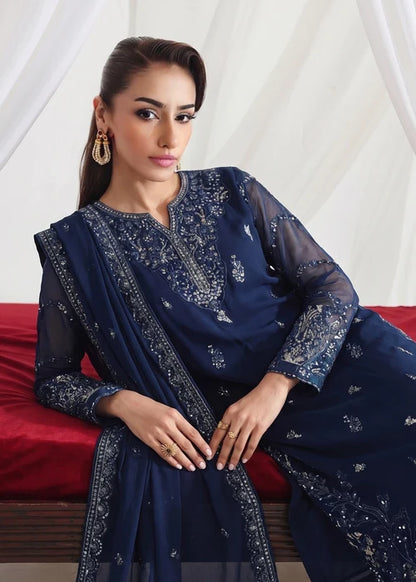 Neelam Afsana Navy Blue Chiffon Embroidered Straight Cut Kurta Suit Ready to Wear Pakistani Festive Party Wear Women's Outfit