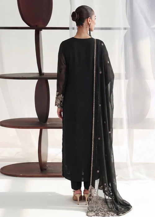 Gulnaar Zeba Black Chiffon Embroidered Straight Cut Kurta Suit Ready to Wear Pakistani Festive Party Wear Women's Outfit